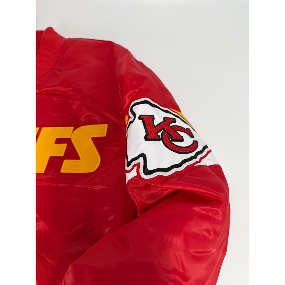 Kansas City Chiefs Starter Triple Option Satin Jacket Red Yellow Mens Size M NWT - Picture 3 of 7